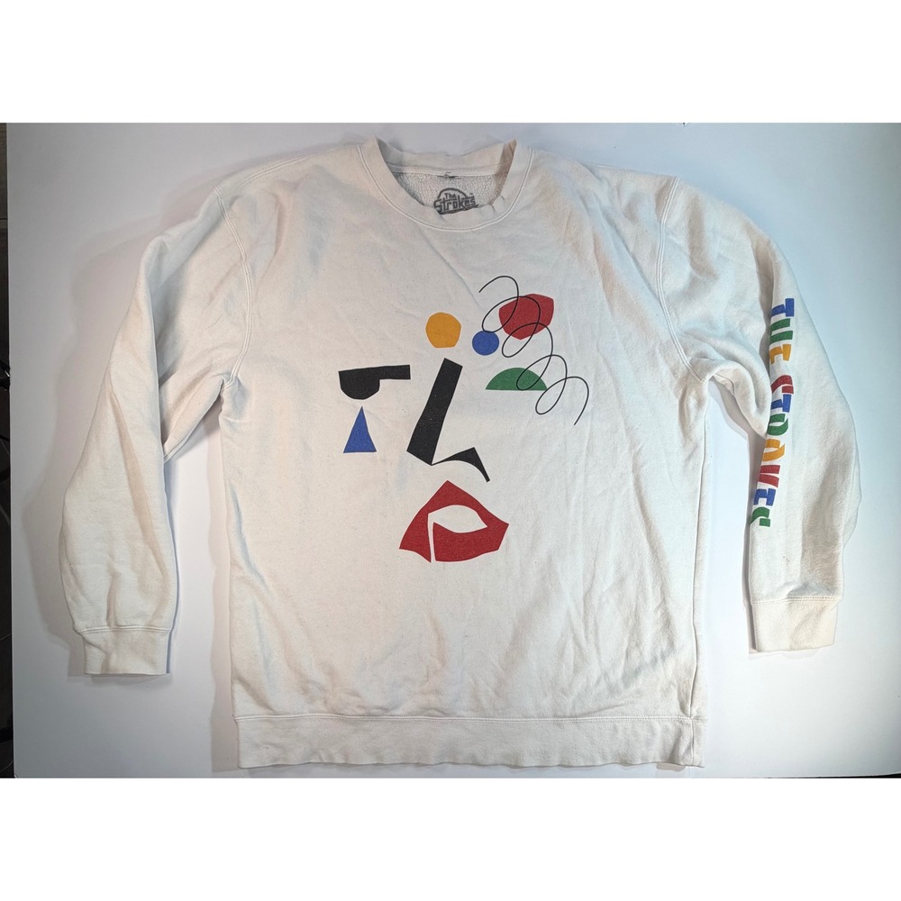 The Strokes Abstract Face Graphic White Crewneck Sweatshirt Mens 2XL Band Merch